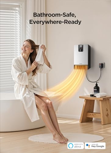 Wall Heater for Bathroom, 1500W Fast Heating Electric Space Heater with ALCI Plug, Adjustable Thermostat, 3 Heating Modes, 24H Timer, Easy Mounted Heater for Indoor Use, Home, Office, Silver - color: Silver
