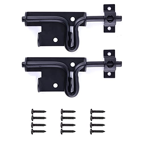 2 Packs Heavy Duty Slide Bolt Gate Latch – Black Thickened Metal Sliding Bolt Door Lock with Padlock Hole for Wooden Fence/Shed Door/Yard Door/Barn Door/Interior and Outdoor Latch