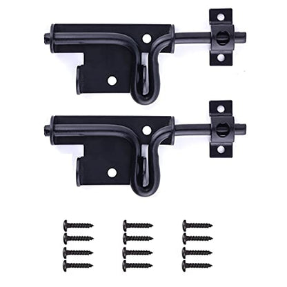 2 Packs Heavy Duty Slide Bolt Gate Latch – Black Thickened Metal Sliding Bolt Door Lock with Padlock Hole for Wooden Fence/Shed Door/Yard Door/Barn Door/Interior and Outdoor Latch