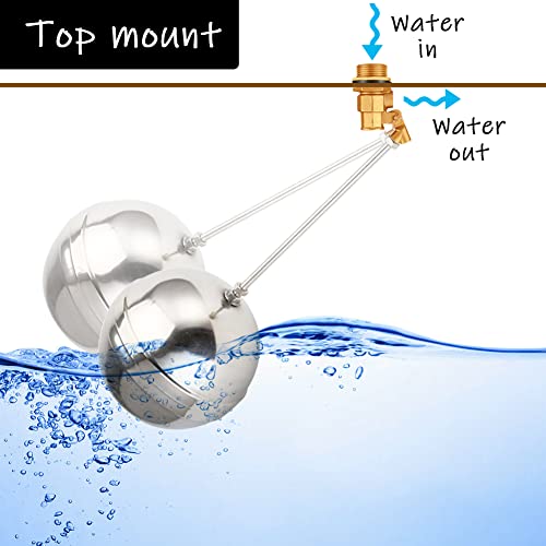 Uenede Float Ball Valve DN20 3/4" Male Thread Stainless Steel Floating Ball Brass Valve Automatic Switch for Stock Tank Pool Water Level Control - size: 3/4"-1PCS