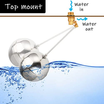 Uenede Float Ball Valve DN15 1/2" Male Thread Stainless Steel Floating Ball Brass Valve Automatic Switch for Stock Tank Pool Water Level Control - size: 1/2"-1PCS