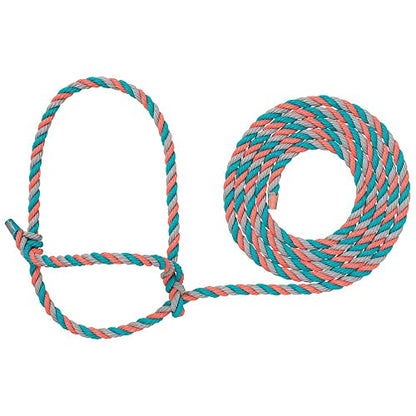 Weaver Livestock Braided Poly Rope Cattle Halter, Adjustable, Modern Style Cow Calf Halter, Livestock Handling Equipment for Showing, Blue/Black/Gray