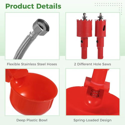 8 Cup Pipeline Automatic Chicken Waterer System, Complete PVC Pipelines Set, Auto Pipe Feeder Poultry Watering Kit with Float Valve, T Connectors