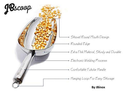 JBscoop Stainless Steel large Ice Scoop 11.3 inch, Feed Candy Popcorn Sugar Utility Scoop Easy Storage, Heavy Duty - 18 Oz - size: 18 Oz