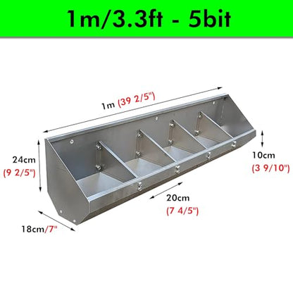 Stainless Steel Pig Food Trough for 5 6 8 10 Bit Piglet, Portable Livestock Feeding & Watering Supplies, Patio Sheds Pen Farms Pasture Pigs Feeder Hold Hay Feeds(1m/3.3ft 5bit) - size: 1m/3.3ft 5bit