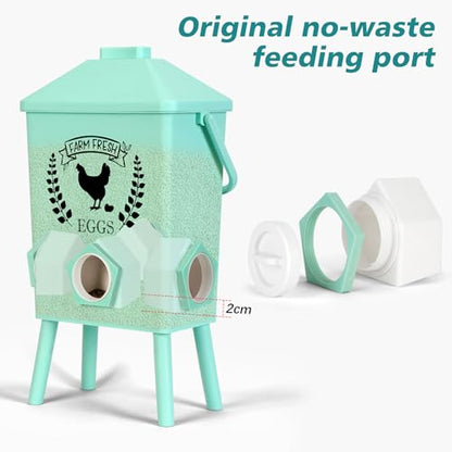 Tgeyd 21LB Automatic Chicken Feeder with Legs,Peak Roof Gravity Feeding Ports and Anti-Perching Roof,No Waste Poultry Food Including Chicken Feed