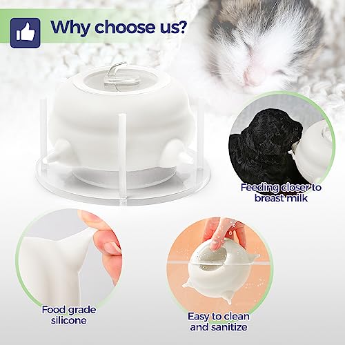 200ml Silicone Multi-Pet Milk Feeder with 4 Nipples(White) | Feeds 4 pets at once! Silicone, Stable base, Smooth milk flow. Leak-proof needles seal unused nipples. Includes syringe. - color: White, size: 200ml