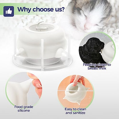 200ml Silicone Multi-Pet Milk Feeder with 4 Nipples(White) | Feeds 4 pets at once! Silicone, Stable base, Smooth milk flow. Leak-proof needles seal unused nipples. Includes syringe. - color: White, size: 200ml