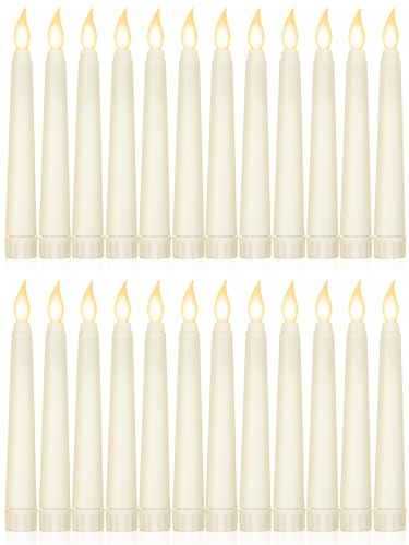 Treela 24 Pcs Flameless Taper Candles Battery Operated Bulk Fake Candles Light LED Candle Sticks Flickering Tapered for Easter Wedding Anniversary Decoration(Basic,6 Inch,Ivory) - color: Ivory, size: 6 Inch, style: Minimalist