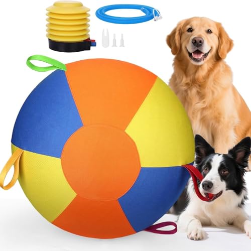 10/18/22" Herding Ball for Dogs & Horses - Tear-Resistant Inflatable Toy with Heavy-Duty Handle Cover & Pump - Durable Exercise Ball for Large Pets (Medium) (Large) (Small)