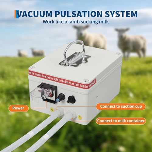 2-in-1 Electric Cow & Goat Milking Machine, Portable Milker with 0.8 gal Food-Grade Stainless Steel Bucket, 4 Teat Cups, 5200 MAh Rechargeable Battery & Pulsation Vacuum Pump