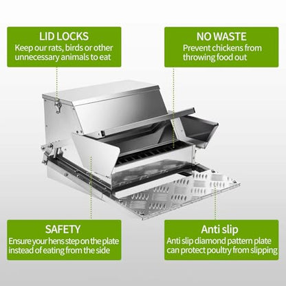 RYFT Automatic Chicken Feeder 25 lb Galvanized Steel Poultry Feeder, Up to 12 Chickens 10 Days with Weatherproof Lid, for Chickens, Ducks, Fowl