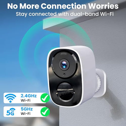 2026 Upgraded 2K Wireless Security Camera with 64G SD Card, Free Cloud Storage, 1-6 Month Battery Life, AI Motion Detection, Spotlight, Siren Alarm, 2-Way Audio, Waterproof WiFi Surveillance Camera - color: White - Camera with 64G SD Card