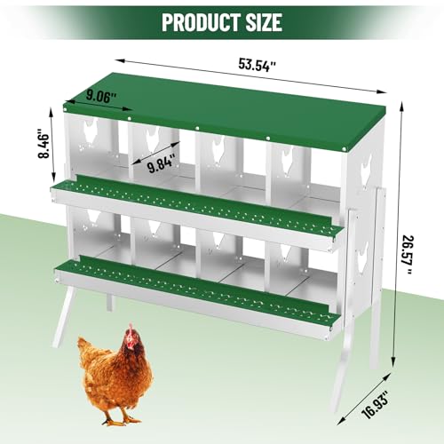 Chicken Nesting Box,8 Holes Galvanized Steel Metal Chicken Laying Box with Automatic Roll-Away Egg Collection System & Removable Tray,Wall Mount Nesting Boxes - color: Green, size: 8 Holes with Legs