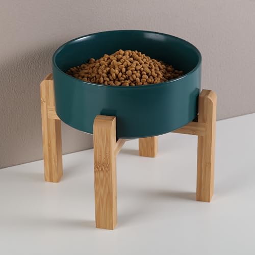 Green Raised/Elevated Ceramic Dog Bowl for Small Medium Sized Breeds,Dog Food Water Bowl with Stand,6 in Non Slip Heavy Pet Feeding Dish 3.6 Cups/ 850 ml /28 OZ - color: Green, size: 6 in