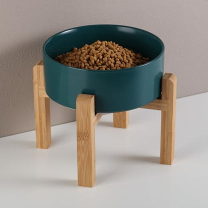 Green Raised/Elevated Ceramic Dog Bowl for Small Medium Sized Breeds,Dog Food Water Bowl with Stand,6 in Non Slip Heavy Pet Feeding Dish 3.6 Cups/ 850 ml /28 OZ - color: Green, size: 6 in