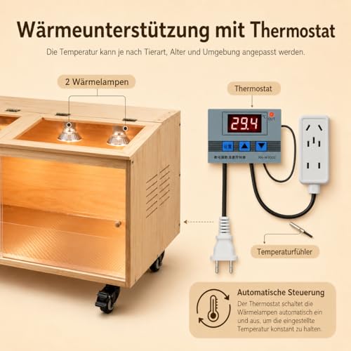 Brooder Box for Chicks, Premium Wooden Chicken Brooder Box with Heat Lamps, Thermostat & Locking Casters, Indoor Chick Brooder Box for Ducklings, Quail and Dwarf Hamster (40x20x20 in) - size: 40.0"L x 20.0"W x 20.0"H