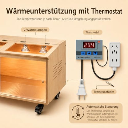 Brooder Box for Chicks, Premium Wooden Chicken Brooder Box with Heat Lamps, Thermostat & Locking Casters, Indoor Chick Brooder Box for Ducklings, Quail and Dwarf Hamster (40x20x20 in) - size: 40.0"L x 20.0"W x 20.0"H