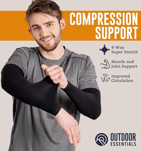 OutdoorEssentials UV Sun Sleeves for Men & Women, Cooling Arm Sleeves UPF 50+ | Golf, Tattoo Cover Up, Sun Protection - color: (2 Pairs): 2 Black