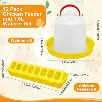 Funnymoom 12 Pack Chicken Feeder and Waterer Set Bird Small Poultry Feeder Flip Top Bird Small Poultry Feeding for Pigeon Chick Drinker Duckling Quail Feeding Dispenser(Yellow,8 Holes) - color: Yellow, style: 8 Holes