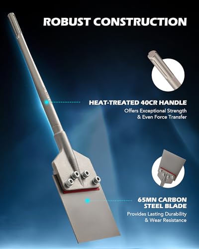 ZELCAN SDS Max Floor Scraper, 6 in. Heavy Duty Thinset Removal Tool with Extra Long Handle, Weldless SDS Max Chisel Bit with 4 Spare Bolts for Ceramic Tiles Hardwood Linoleum Epoxy Carpet