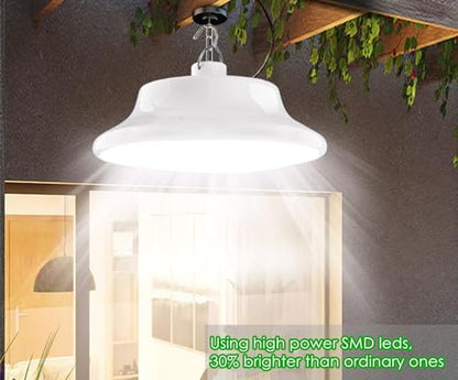 HULPPRE 3000lm Solar Shed Light Indoor Outdoor with Pull String, Daytime or Night,Dusk to Dawn,Bright with 169 LEDs,IP65 Waterproof,3 Modes (White Pendant Light)