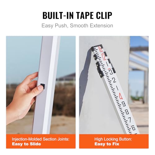 VEVOR Aluminum Grade Rod, 16-Feet/8ths 4 Sections Telescopic Measuring Rod,Double-Sided Scale 1/8in Leveling Rod Stick,Aluminum Alloy Survey Rod with Bubble Level &Carrying Bag for Houses,Walls,Floors - size: 16 FT-8ths