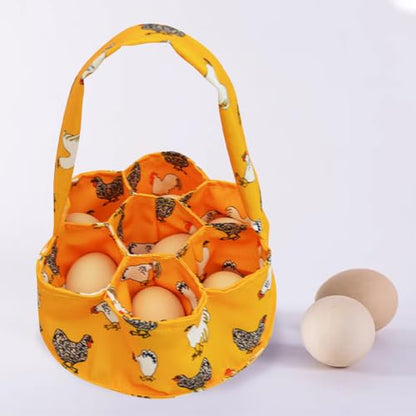 Egg Basket 7 Pouches Canvas Carrier Farm Fresh Egg Holder | 7-pouch canvas basket for farm egg collecting, 7.87" diameter, holds chicken/duck/goose eggs, wipe clean
