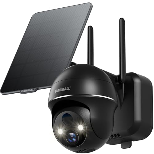 ZUMIMALL Solar Security Cameras Wireless Outdoor, 360° View Outdoor Camera Wireless Solar Powered,2.4G WiFi，2K/3MP Color Night Vision,2-Way Talk, PIR Motion Alert, Cloud Storage, Work with Alexa - color: Black - 3MP Solar Cam