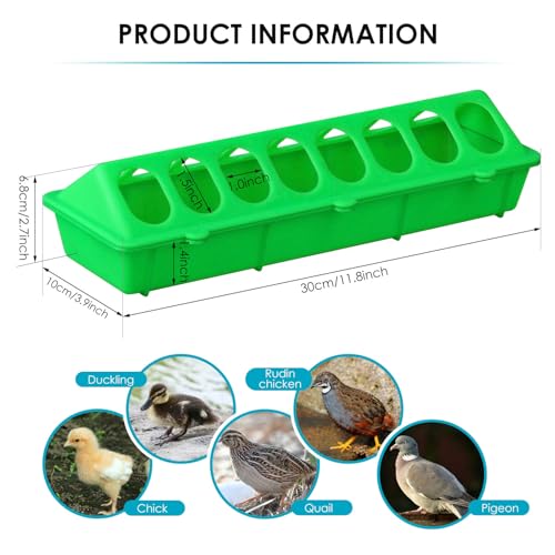 Flip Top Chick Feeder Trough Plastic Flip Top Bird Small Poultry Feeder Chicken Pigeon Duck Quail Feeder Waterer Small Chicken Feeders No Waste No Mess (Green) - color: Green