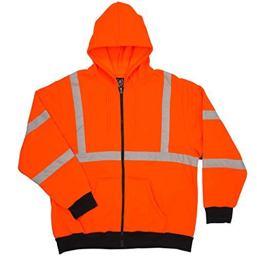 North 15 Men’s High Visibility Safety Hooded Sweatshirt, Bonded, Sherpa Lined - color: Saftey Orange, size: Large