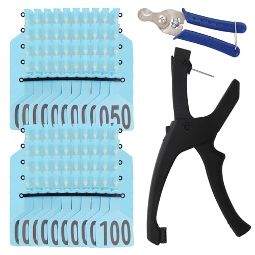 100Pcs Z Tags One-Piece Cattle Ear Tags TPU Blank Livestock Animal Identification with Professional Animal Ear tag applicator for Cattle,Sheep Goat, Pig (Blue, 001-100) - color: Blue, size: 001-100