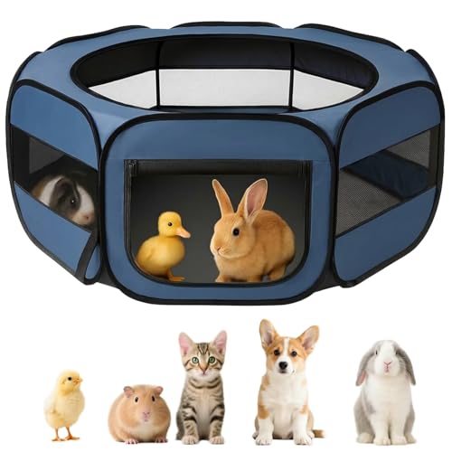 UWE Extra Large Small Animal Playpen, XL Portable Pet Playpen for Rabbit, Kitten, Guinea Pig, Hamster, Puppy – Waterproof Foldable Mesh Tent with Zipper Cover, Indoor Outdoor Use, Blue - color: Blue
