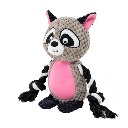 Dog Toy Rope Squeaky with Crinkle Paper – Interactive Plush Chew Toy for Small & Medium Puppies (Raccoon) - color: Raccoon