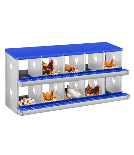 Garvee Chicken Nesting Box, 10 Compartment Metal Nesting Box,Wall Mount Chicken Nesting Boxes for Laying Eggs,Easy Egg Collection,10 Room Nest Boxes for Chickens - size: Blue 10 Compartment