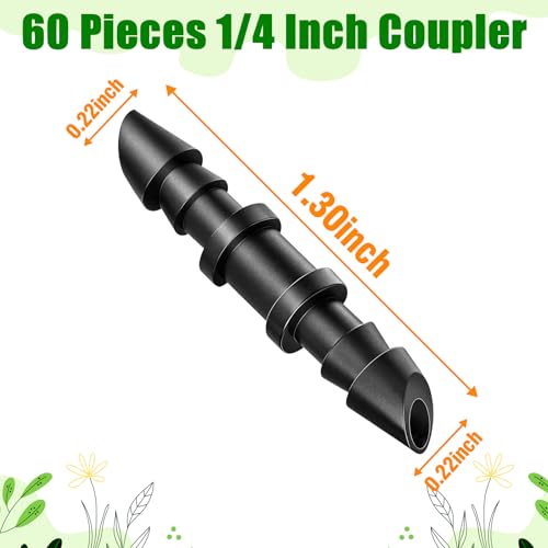 60 Pack Drip Irrigation 1/4" Barbed Coupling Fittings, Drip Line Barbed Coupler Connectors for 1/4 Inch Irrigation Tubing Micro Irrigation Connection Parts for Garden Sprinkler Systems - size: 1/4 Inch Coupling-60P