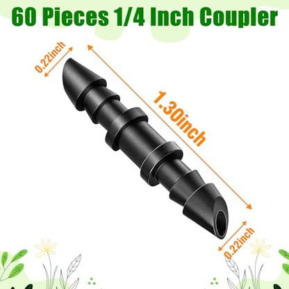 60 Pack Drip Irrigation 1/4" Barbed Coupling Fittings, Drip Line Barbed Coupler Connectors for 1/4 Inch Irrigation Tubing Micro Irrigation Connection Parts for Garden Sprinkler Systems - size: 1/4 Inch Coupling-60P