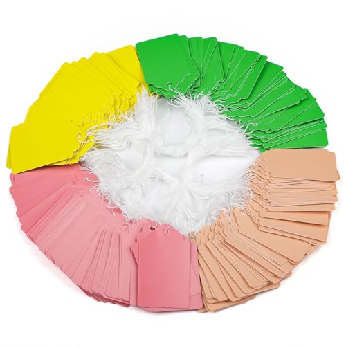 Uniclife 200 Pcs Price Tags with String Attached 1.8 Inch Writable Colored Hang Tag String Tags for Pricing Clothing Jewelry Price Display Labels Blank Merchandise Marking Paper Tag, 1.8" x 1" - color: Multicolored, size: 200 PCS