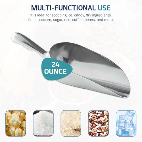 OCS Parts Aluminum 11-Inch Food and Ice Scoop | 24-Ounce | Professional Grade Scooper for Ice, Flour, Candy, Sugar, Rice, Popcorn, Coffee, and Beans for Home or Commercial Kitchens - size: 24-Ounce