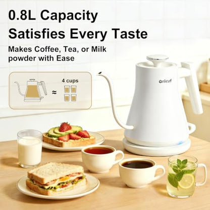 Gooseneck Electric Kettle 0.8L (27oz) - 1000W Rapid Fast Boiling Tea Kettle with Auto Shut Off, Stainless Steel Leak-Proof Elegant White Water Boiler - color: White