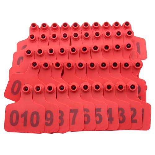 100pcs Livestock Ear Tags,001-100/101-200/201-300/301-400/401-500 Identification Numbered Animal Ear Tag Livestock Supplies for Cattle, Horse, Pig, Sheep - color: Red, size: 1-100