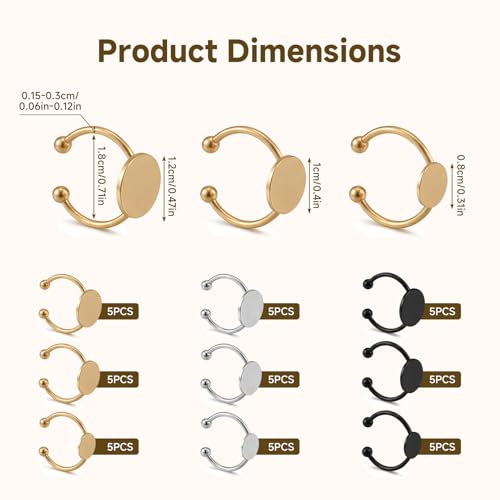 45 Pcs Adjustable Ring Blanks Stainless Steel, Flat Pad Tray Ring Base for DIY Jewelry Making, Open Band Fit Most Sizes, Durable Craft Findings Set for Resin Cabochon Gem Settings Gold Silver