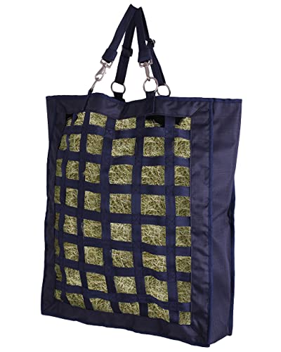 QHP Hay Bag for Horses | Slow Feed Horse Hay Bag | Horse Hay Feeder | 2.4" Mesh | Holds up to 13 lbs | Durable 600D Polyester | Stall, Trailer & Paddock | 2-Year Warranty (Navy) - color: Navy