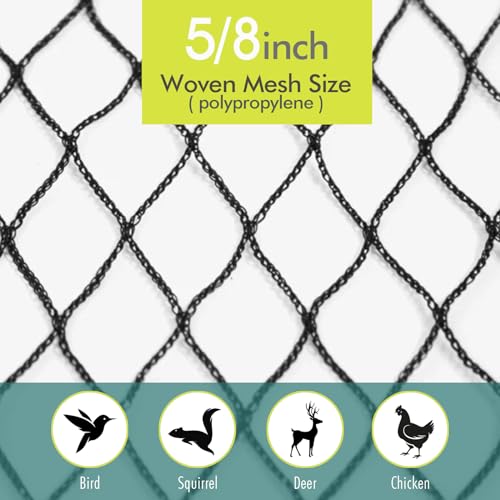 Bird Netting for Garden, Fetanten 7.5 x 65 FT Netting for Garden Protection Vegetables Fruit Trees Blueberry from Birds Deer Poultry, Heavy Duty Woven Mesh Net Animal Fencing with Ties and Staples - size: 7.5 x 65FT