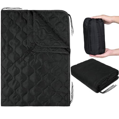Mirzoyan Woobie Blanket, Military Poncho Liner Camo Insulated Camping Woobie Blanket for Outdoor Hiking Survival Hunting Compression Carry Bag (Black) - color: Dark Black