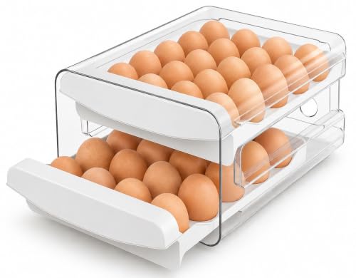 Zagtag® Egg Holder for Fridge, 2-Tier Stackable 40 Eggs Organizer Drawer for Refrigerator, Space-Saving Egg Container, Clear Plastic Egg Tray for Kitchen Storage