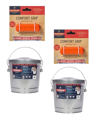 Behrens 6 Gallon Galvanized Steel Storage Can or Waste Bin w/Locking Lid & Handle (2 cans, 2 Orange Grips) - size: 2 Buckets, style: 2 Orange Grips