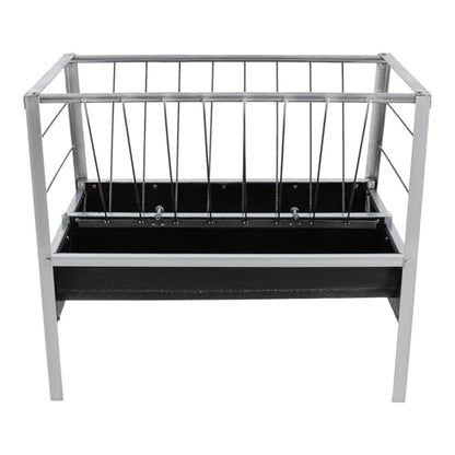 2-in-1 Livestock Feed Trough, Large Capacity Dual-Sided Feeder Galvanized Livestock Rack with Hay & Grain Trough for Sheep Calf Cow Horse