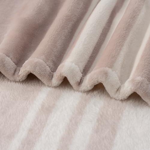 Berkshire Blanket-Classic Heavyweight Warm Soft Printed VelvetLoft® Plush Blanket, King Size Soft Fuzzy Blanket for Couch Sofa Bed, Stripe Cream, 90in x 108in - color: Stripe Cream, size: King/Cal King