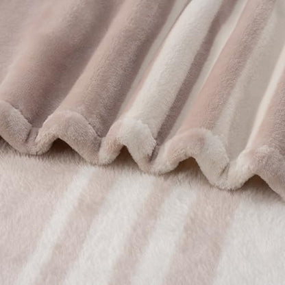 Berkshire Blanket-Classic Heavyweight Warm Soft Printed VelvetLoft® Plush Blanket, King Size Soft Fuzzy Blanket for Couch Sofa Bed, Stripe Cream, 90in x 108in - color: Stripe Cream, size: King/Cal King